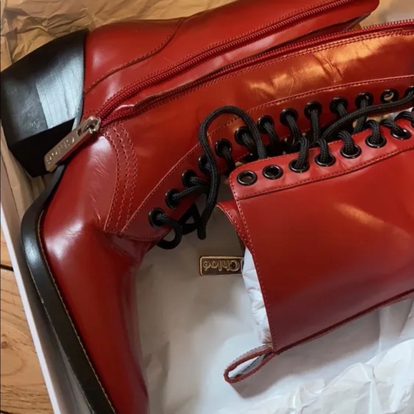 CHLOE Leather Lace-Up Western Boot Heel - Picture 7 of 9